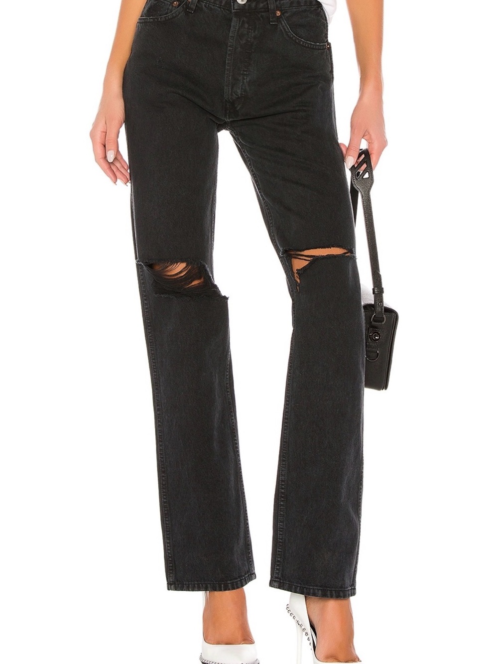 Re/Done Black Distressed Straight-Leg 90’s Jeans